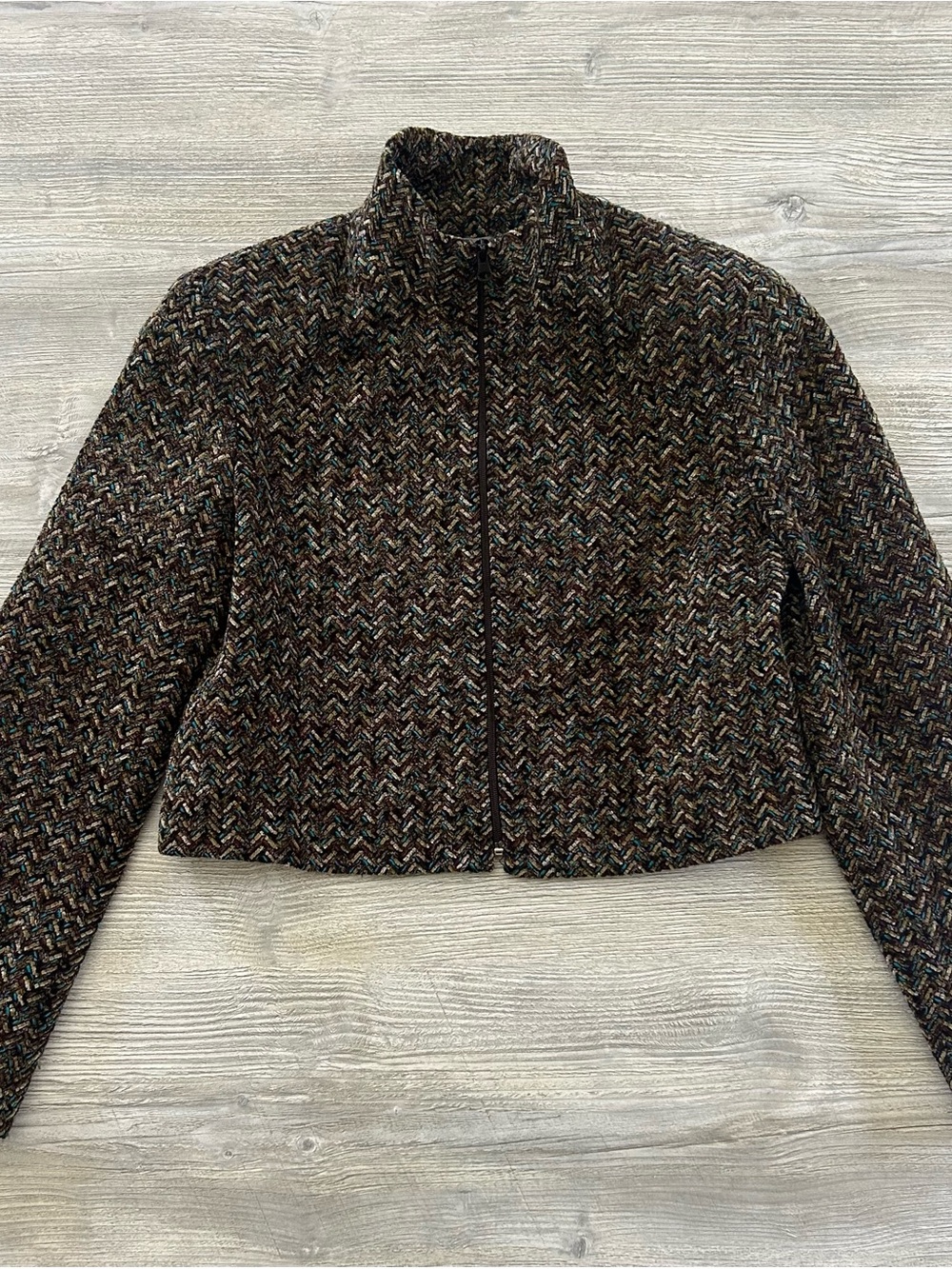 Vintage Earl Rotenberg Collection Tweed Crop Jacket Chenille Tweed Mock Neck